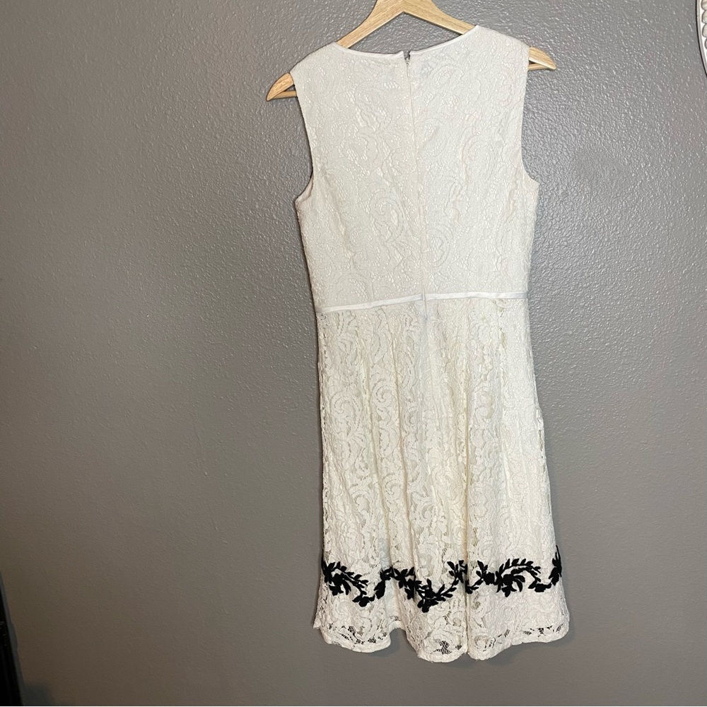 Adrianna Papell White Lace Midi Dress with Black Floral Design - Picture 2 of 3